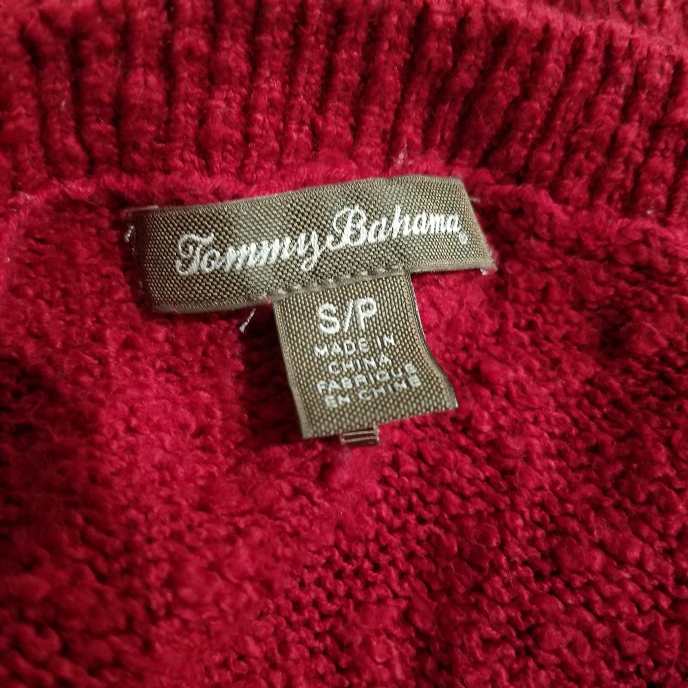 Tommy Bahama Sweater Red Nubby V-neck Split Hem - Picture 4 of 6